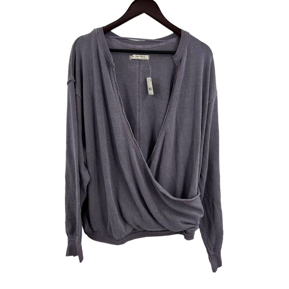 Free People Draped Wrap Pullover Top in dusty grape / purple